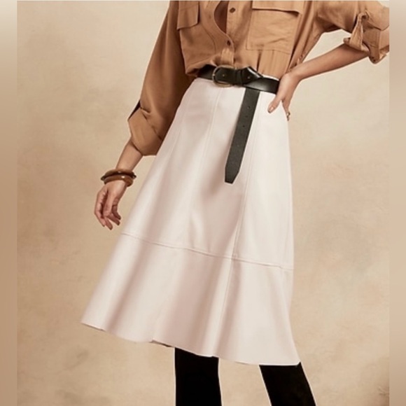 Banana Republic Vegan Leather Cream A-Line Midi Skirt - Picture 2 of 6